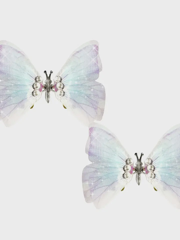Icy Blue Large Butterfly Hair Clip 2 Pack