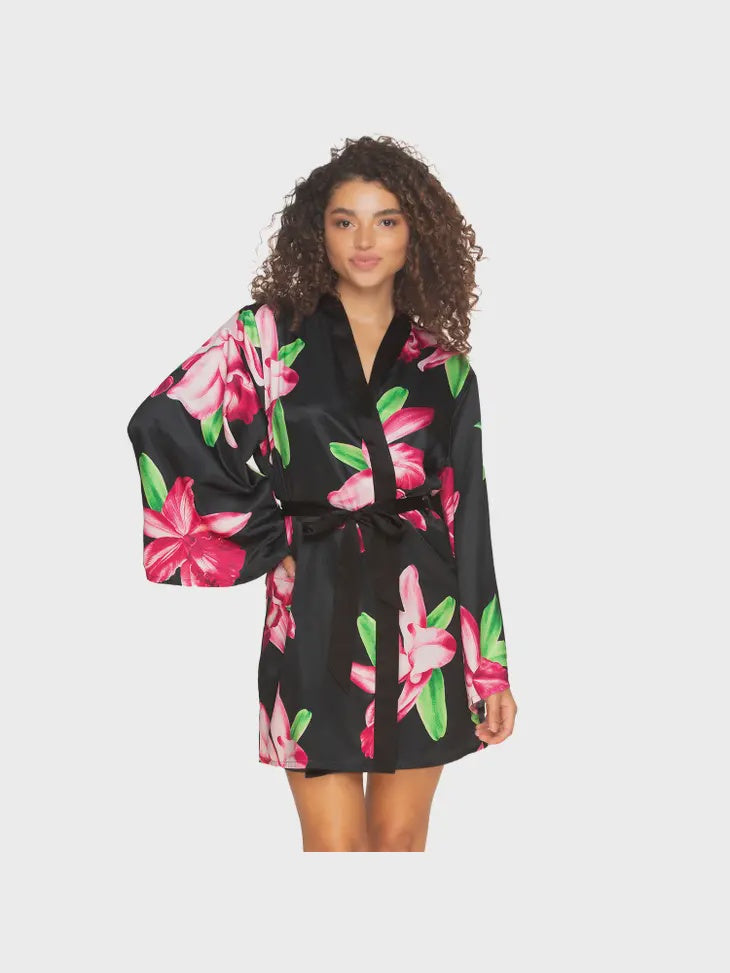 Adrienne Printed Satin Kimono - Orchid Dusk