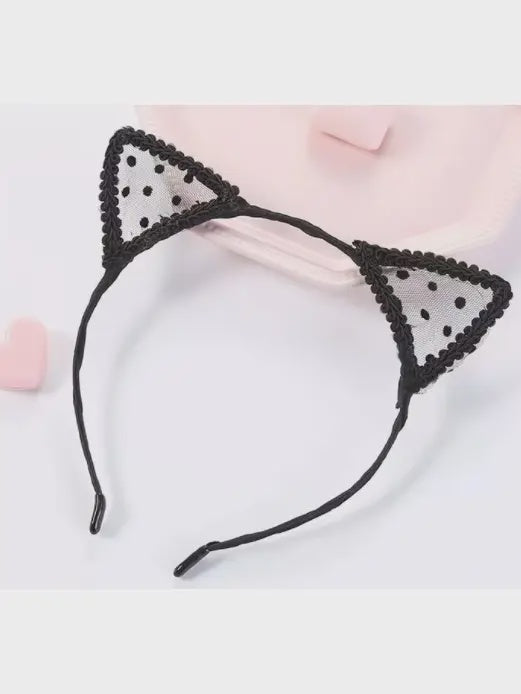 Kitty Lace Headband with Polka Dots