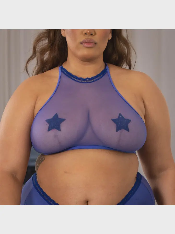 Sheerly Mesh High Neck Ultramarine
