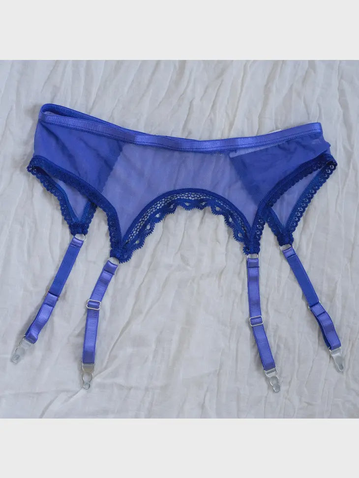 Sheerly Mesh Garter Belt in Ultramarine