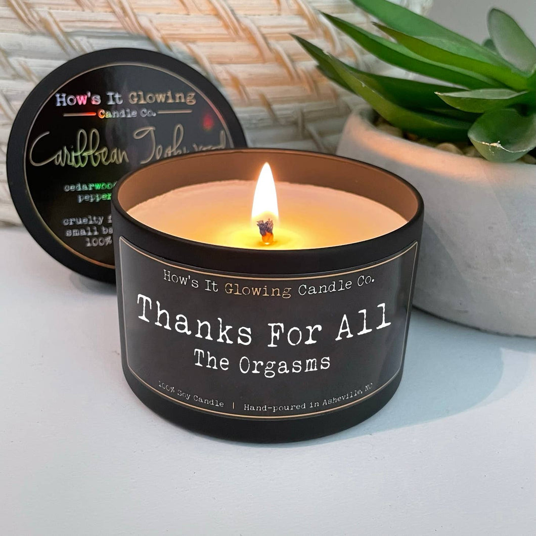 Thanks For All The Orgasms | Funny 100% Natural Soy Candle - Peaches and Pearls Eureka
