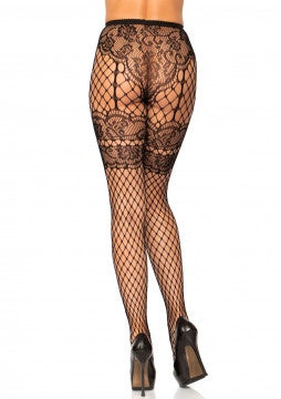 Lace French Cut Faux Garter Net Tights OS BK