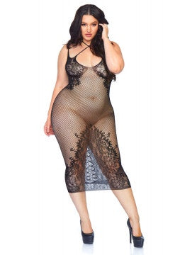 Fishnet Halter Dress OSQ - Black