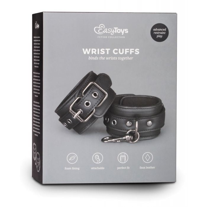 Easy Toys Faux Leather Handcuffs - Black - Peaches and Pearls Eureka