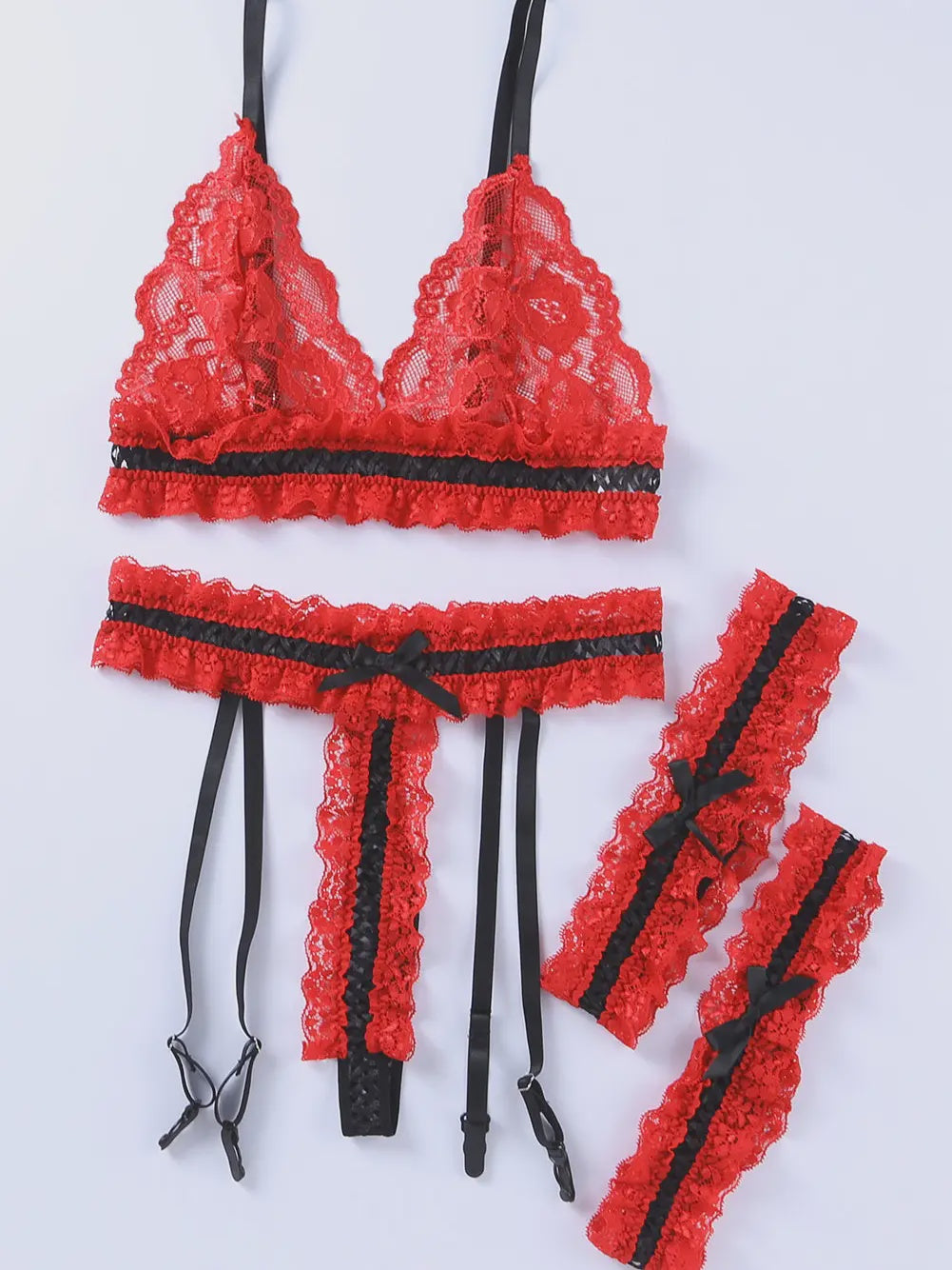 Sheer Lace Contrast Black Trim Lingerie Set - Peaches and Pearls Eureka