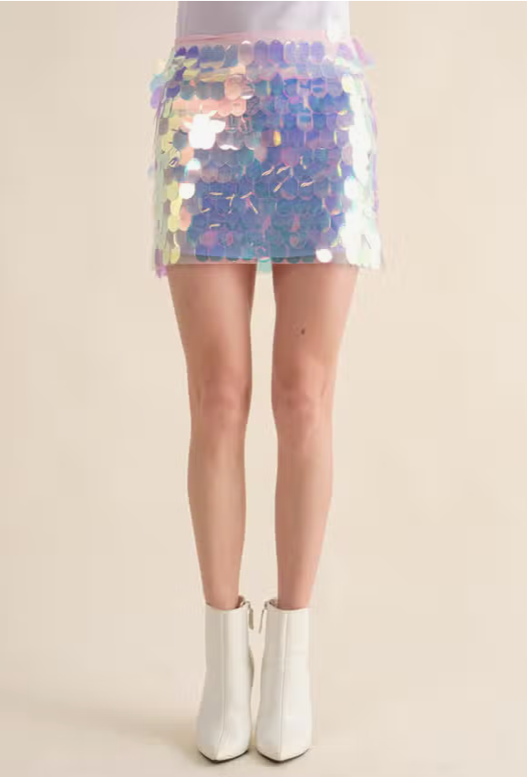 Iridescent Disc Sequin Mini Skirt