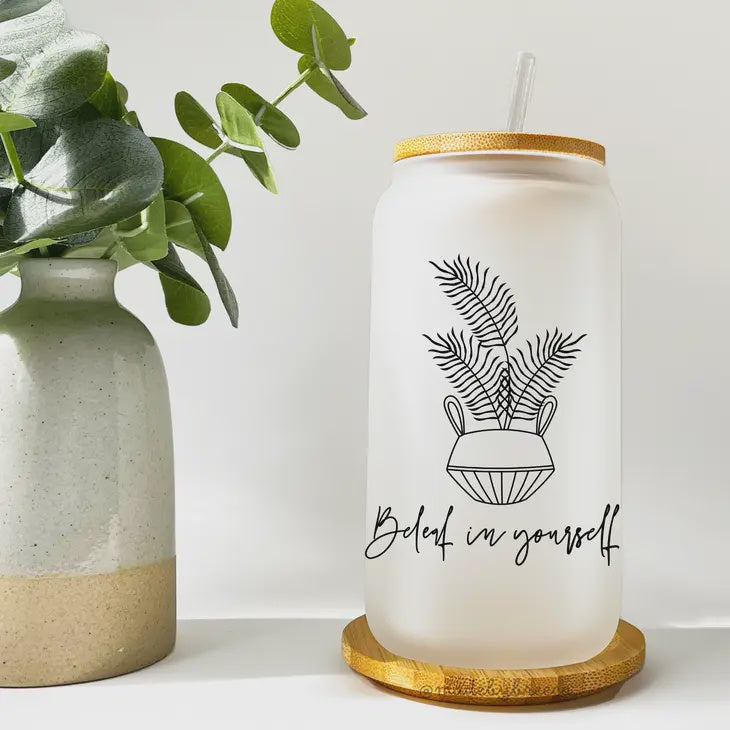 Plant Lovers, 16 oz Glass Cup, Plant Affirmations