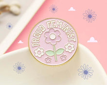 Load image into Gallery viewer, Proud Feminist Pin - Peaches and Pearls Eureka
