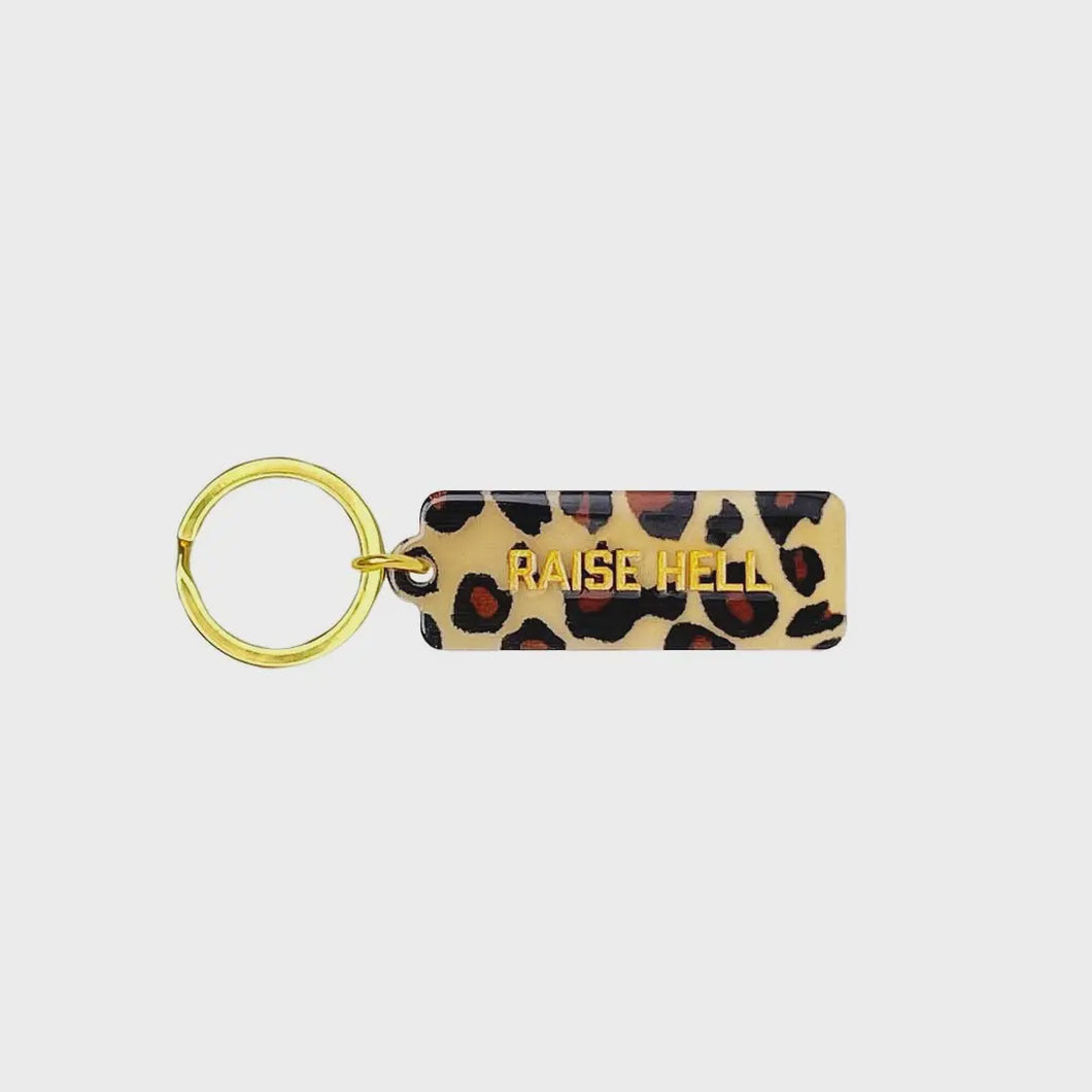 Raise Hell Leopard Rectangle Keytag